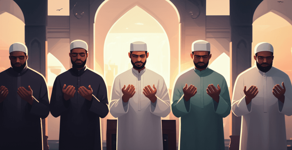 Muslims reciting the Shahada declaration of faith
