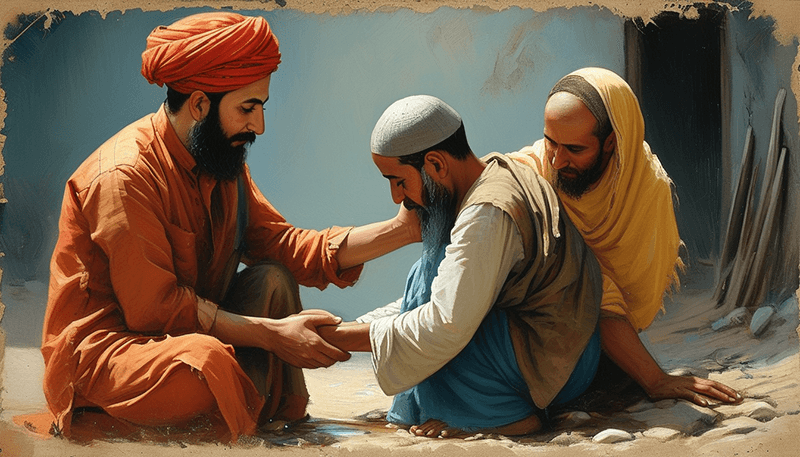 Muslim helping poor person showing compassion